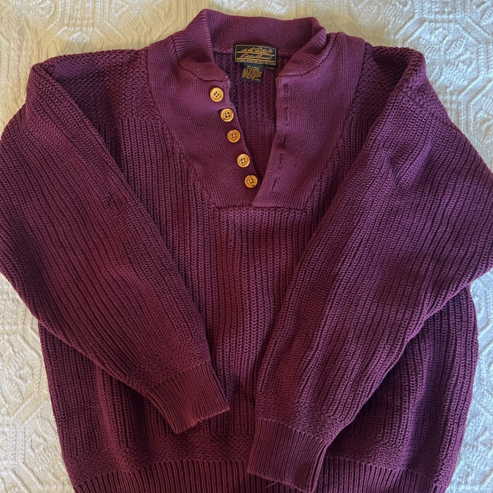 Eddie Bauer Men's Burgundy V-Neck Sweater